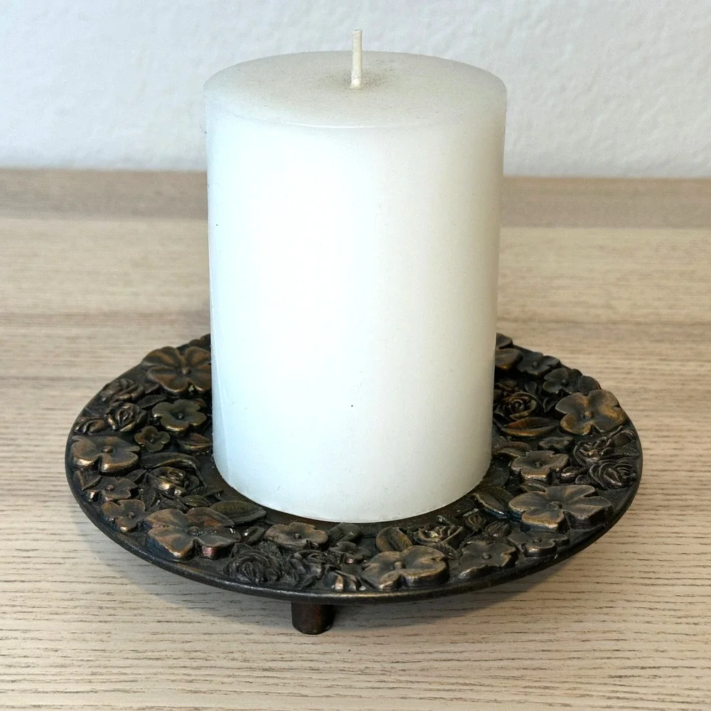 MCM Brass Footed Candleholder Trinket Dish Vanity 6